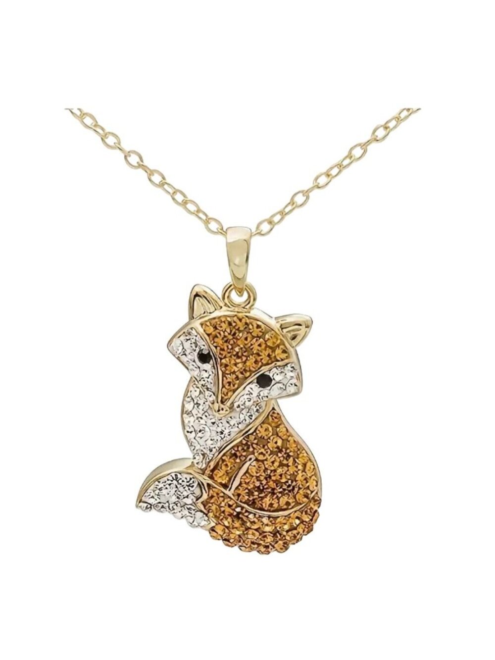 Cute Crystal Fox Pendant on Gold Chain Necklace